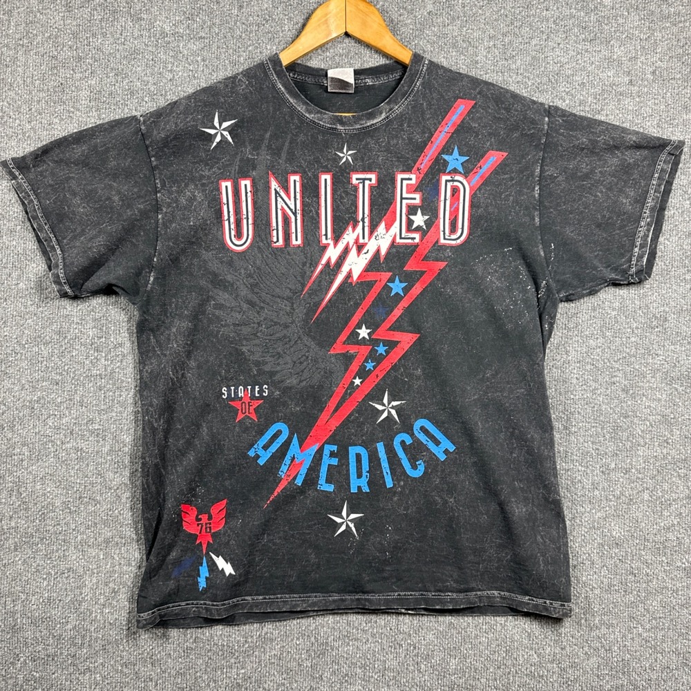 United States America Shirt Mens XL Patriotic 1776 Lightning Bolt Stone Washed